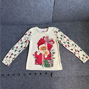 Holiday Time Cream Long Sleeve Shirt with Cat and Gift Design